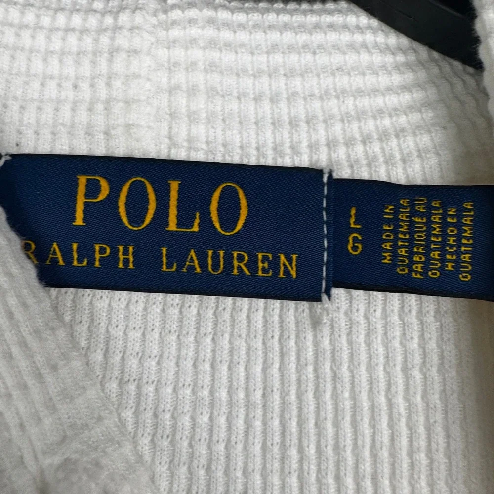 Polo Ralph Lauren Mens White Waffle Knit Thermal‎ Hoodie Large Pony Logo